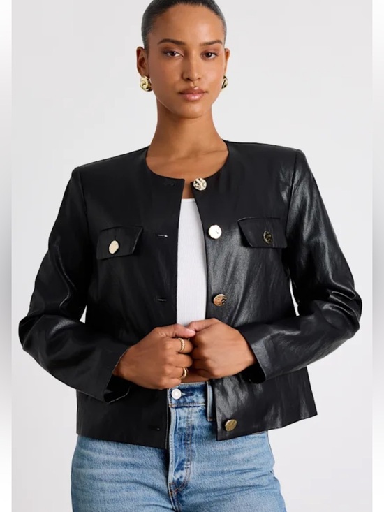 Lulus Jackets & Blazers - Tabitha Black Vegan Leather Button-Front Jacket